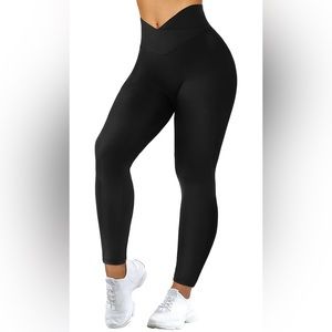 MOOSLOVER Women V Cross Waist Butt Lifting Leggings High Waisted Yoga Pants